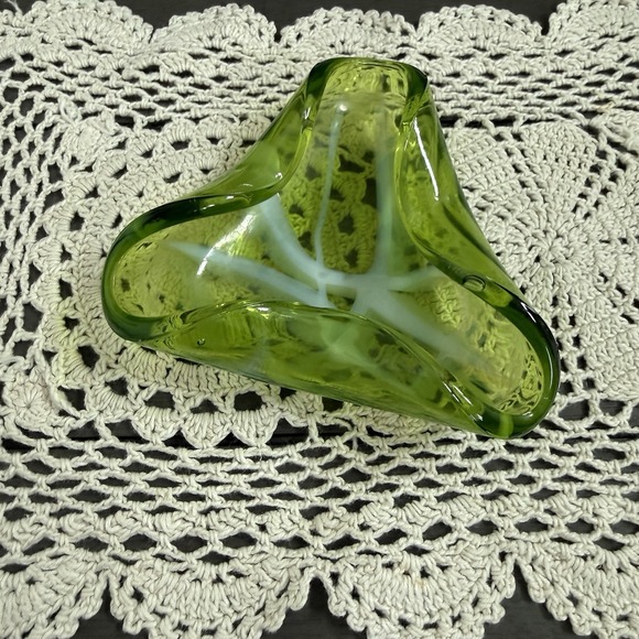 Other - Vintage Green Glass Ashtray with White Swirls Mid Century Retro Trinket Dish